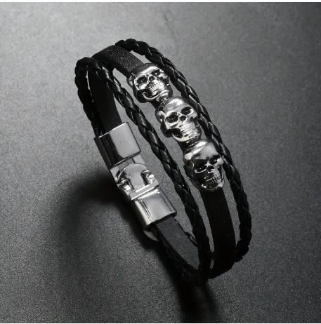 Pulsera Cráneos, Acero Inoxidable, Hebilla de Ancla